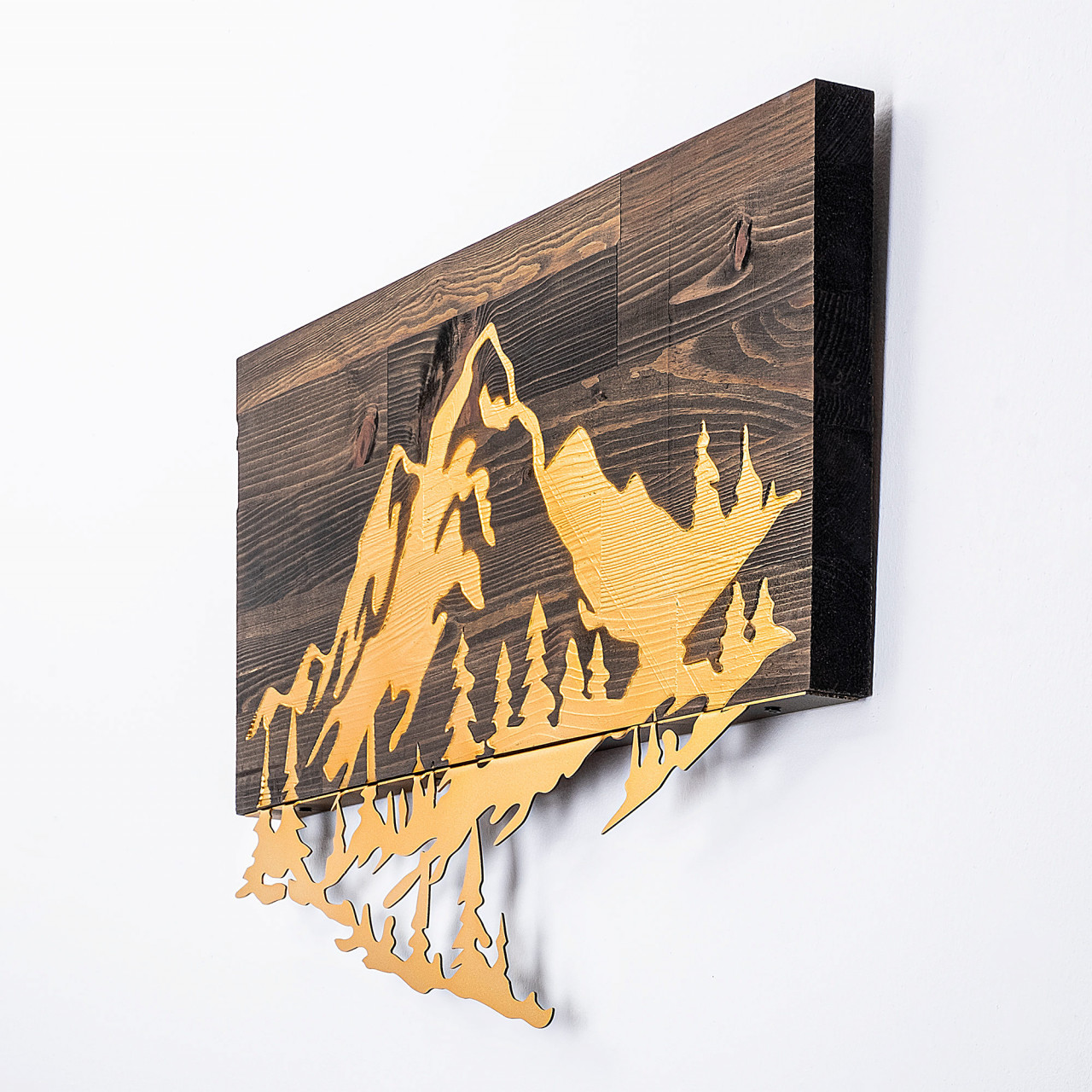 Poze Accesoriu decorativ de perete din lemn Mountain v2 auriu