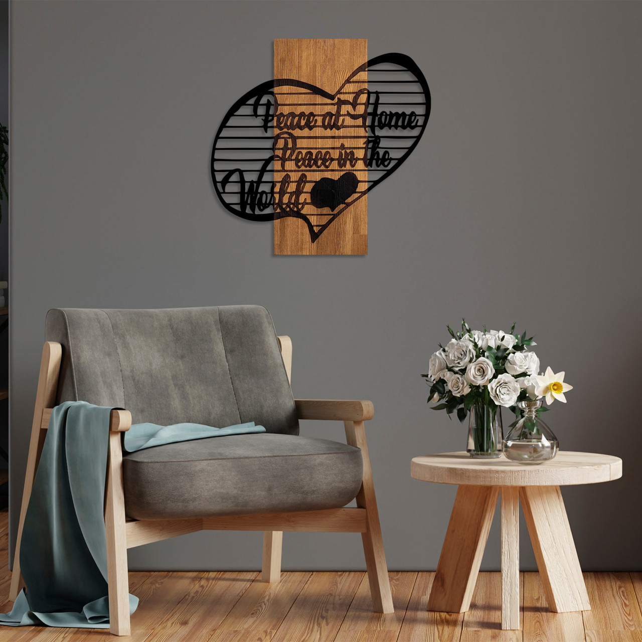 Poze Accesoriu decorativ de perete din lemn Peace At Home Peace in The World 1