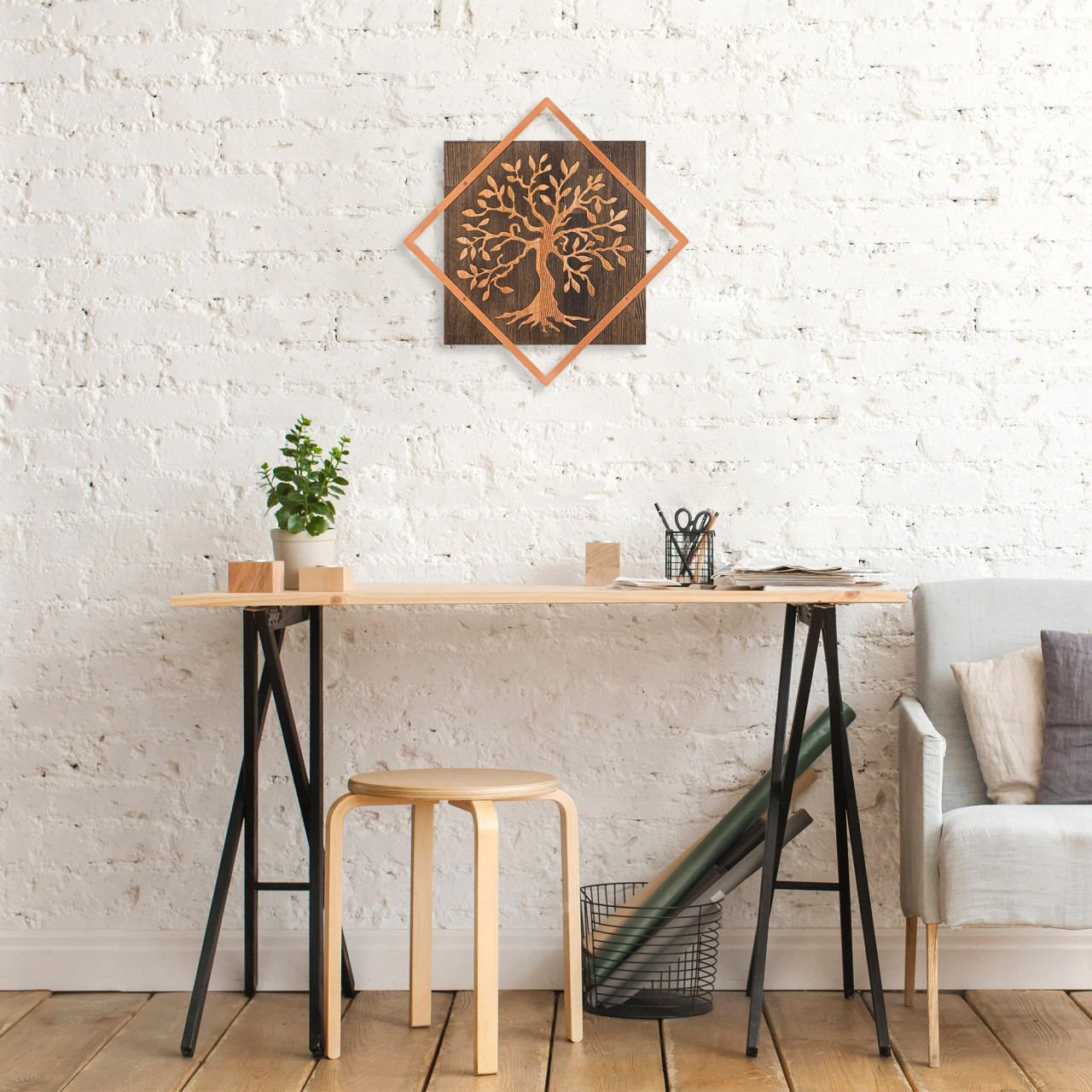 Poze Accesoriu decorativ de perete din lemn Tree v2 - Copper