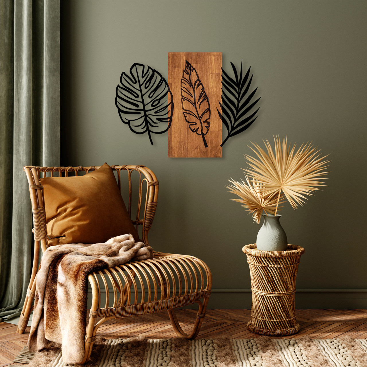 Poze Accesoriu decorativ de perete din lemn Triple leaves - 384