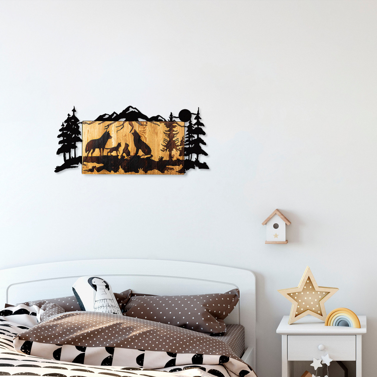 Poze Accesoriu decorativ de perete din lemn Wolves