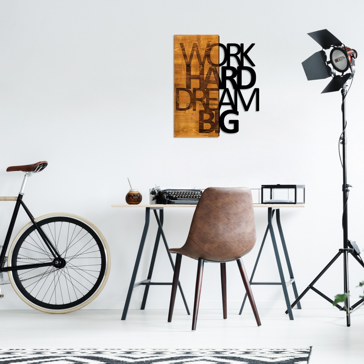 Poze Accesoriu decorativ de perete din lemn Work Hard Dream Big