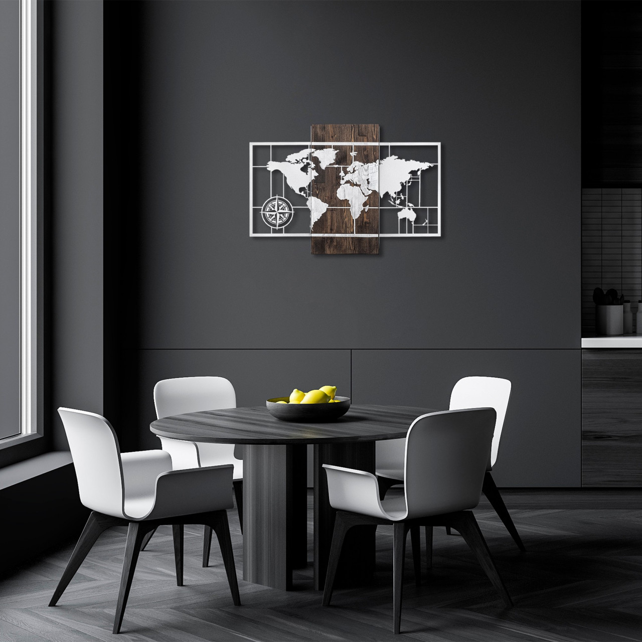 Poze Accesoriu decorativ de perete din lemn World map argintiu