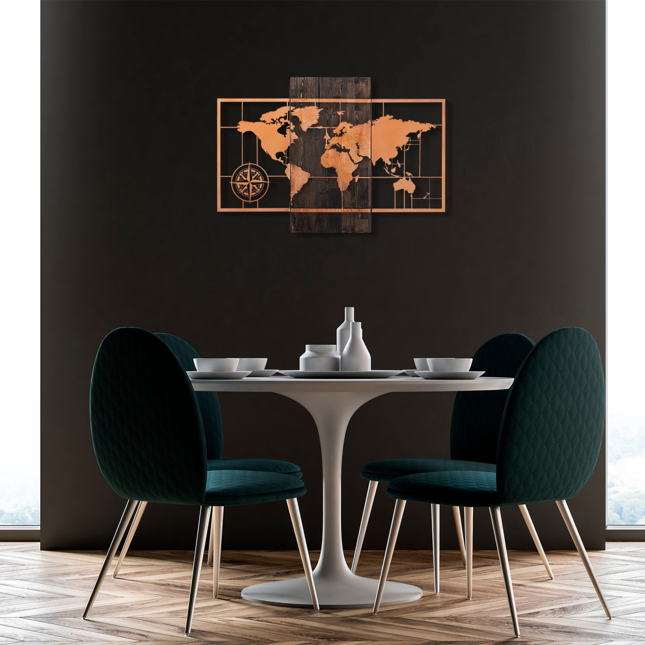 Poze Accesoriu decorativ de perete din lemn World map nuc/cupru