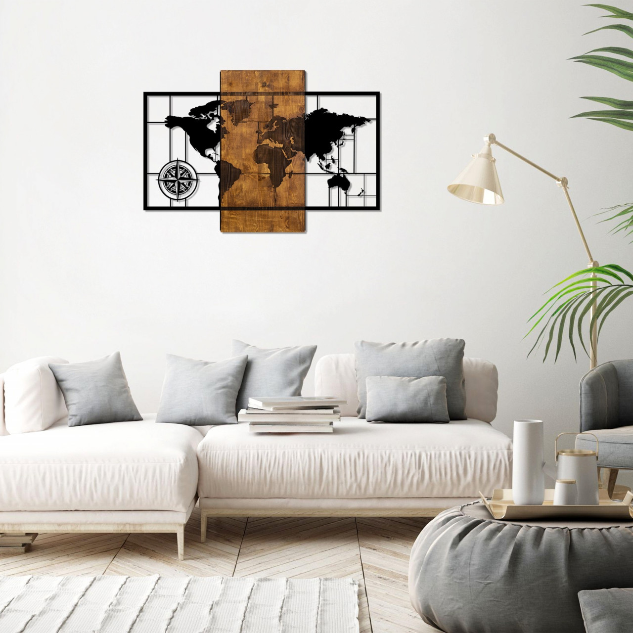 Poze Accesoriu decorativ de perete din lemn World Map with Compass