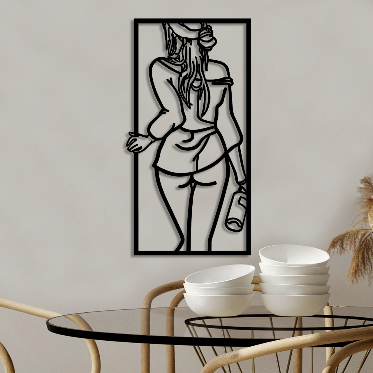 Poze Accesoriu decorativ de perete metalic Back Woman With Wine Glass