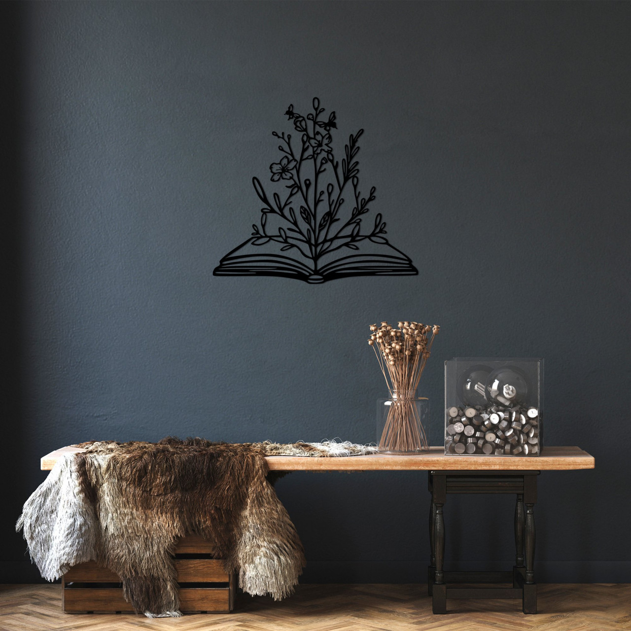 Poze Accesoriu decorativ de perete metalic Flower In Book