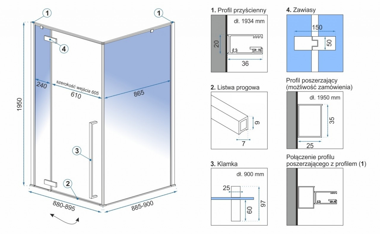 Poze Cabina dus Fargo gold - 80x100 cm