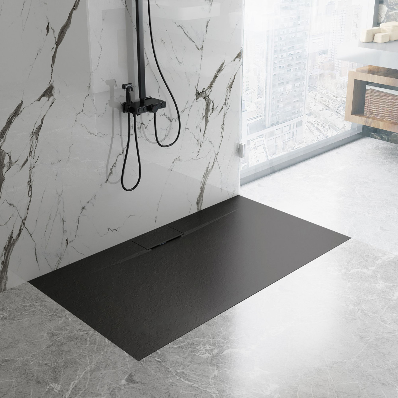 Poze Cadita pentru dus Bazalt Long neagra 90x120