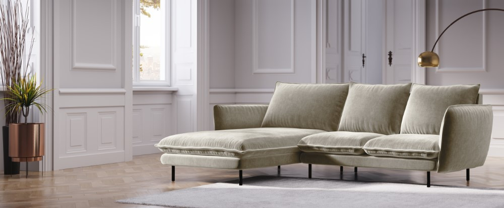 Poze Coltar tapitat Vienna 5 locuri velvet/picioare negre – L255 x l170 x h95
