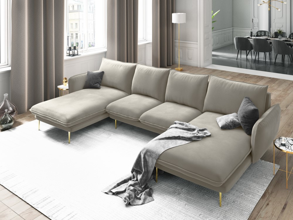 Poze Coltar tapitat Vienna 6 locuri velvet/picioare gold – L350 x l170 x h95