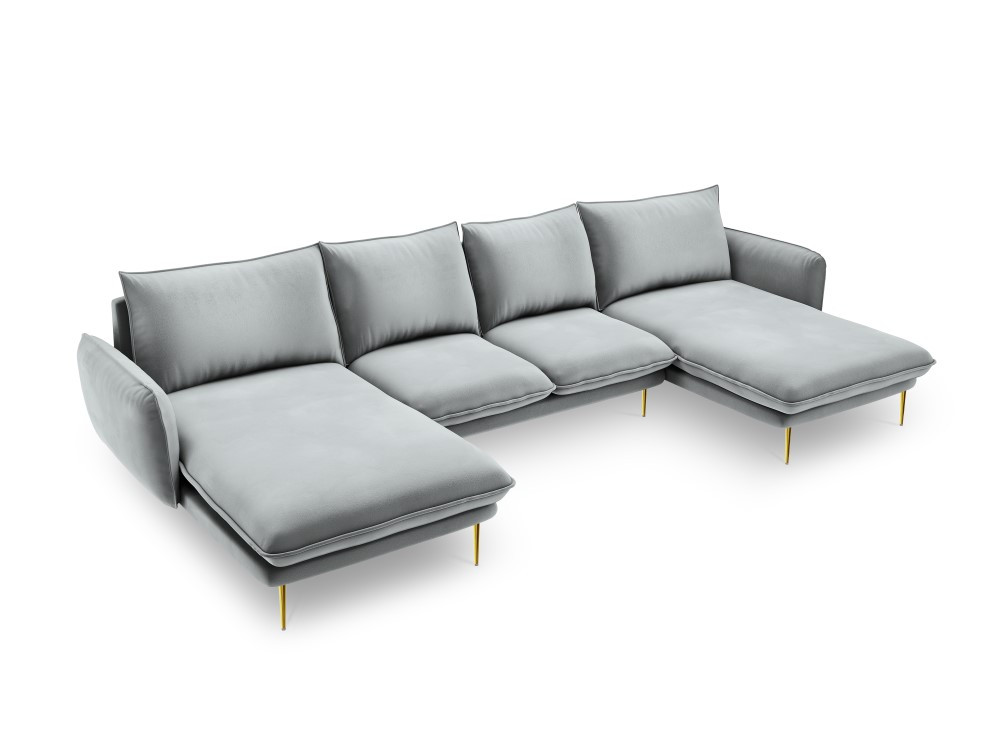 Poze Coltar tapitat Vienna 6 locuri velvet/picioare gold – L350 x l170 x h95