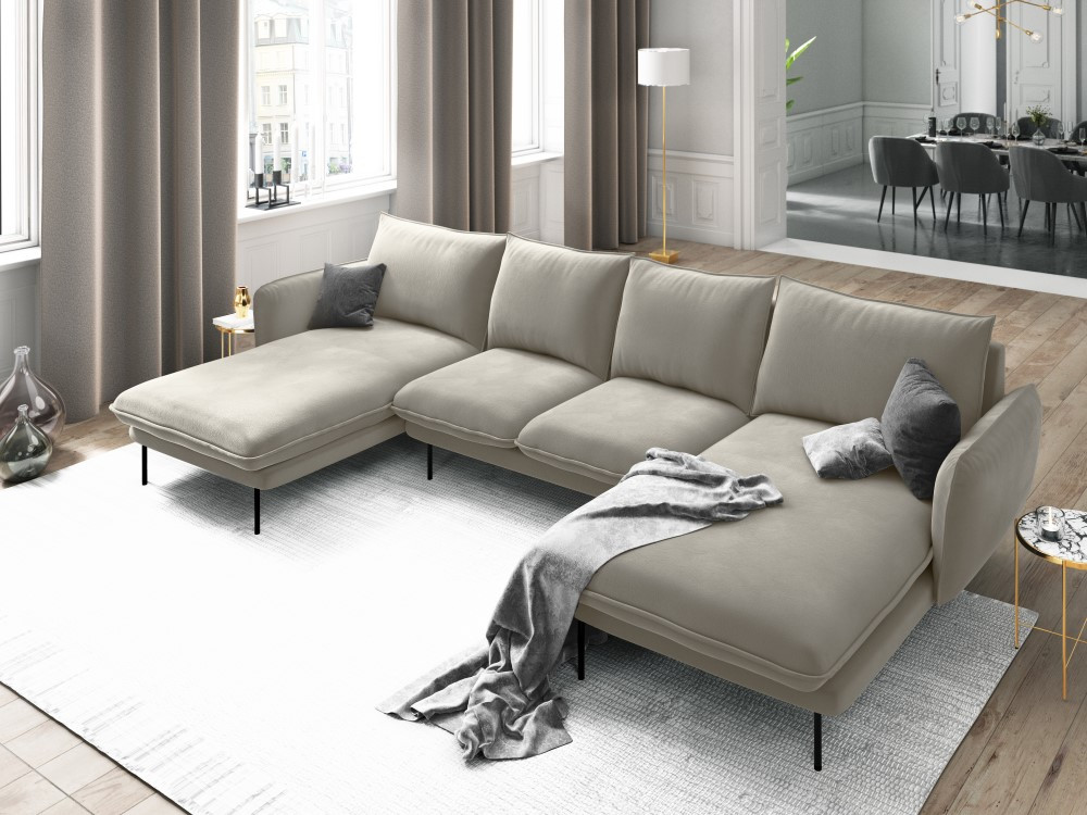Poze Coltar tapitat Vienna 6 locuri velvet/picioare negru – L350 x l170 x h95