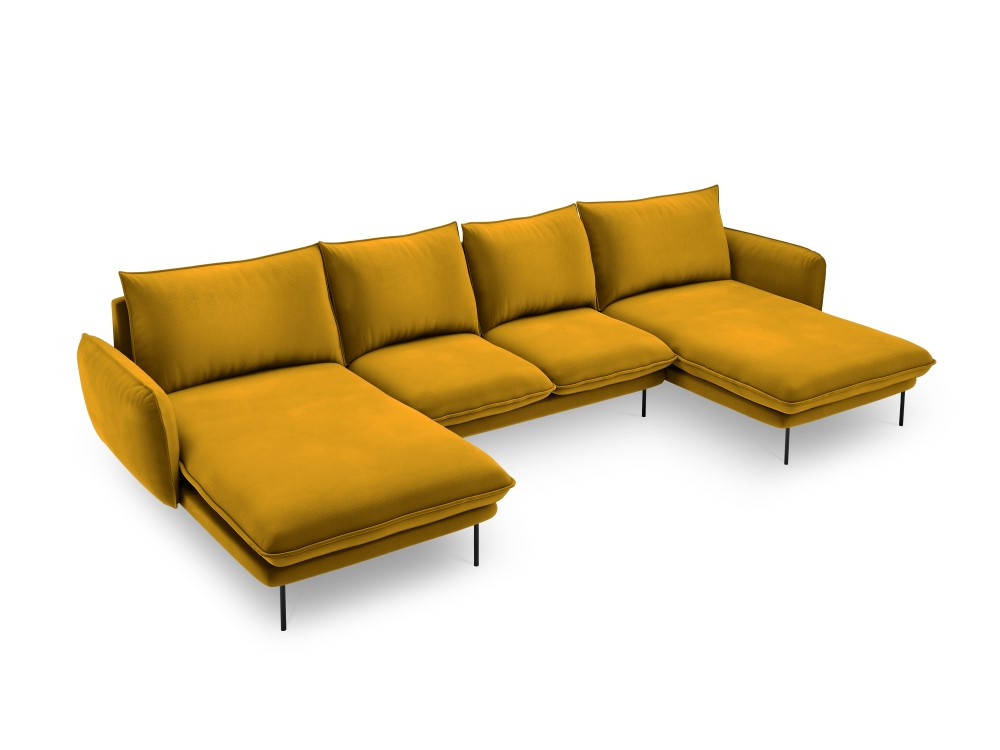 Poze Coltar tapitat Vienna 6 locuri velvet/picioare negru – L350 x l170 x h95