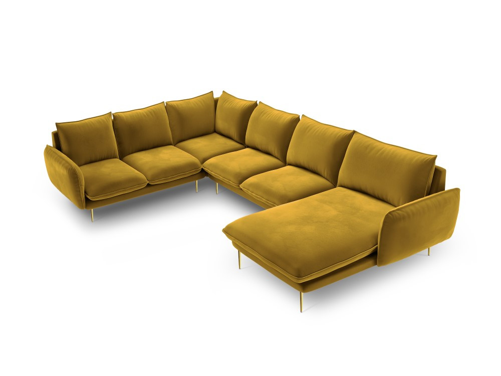 Poze Coltar tapitat Vienna 7 locuri velvet/picioare gold – L330 x l235 x h95