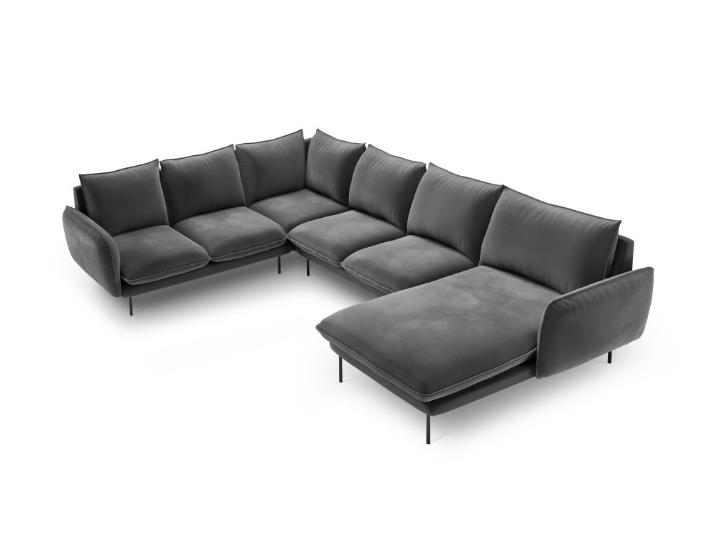 Poze Coltar tapitat Vienna 7 locuri velvet/picioare negre – L330 x l235 x h95
