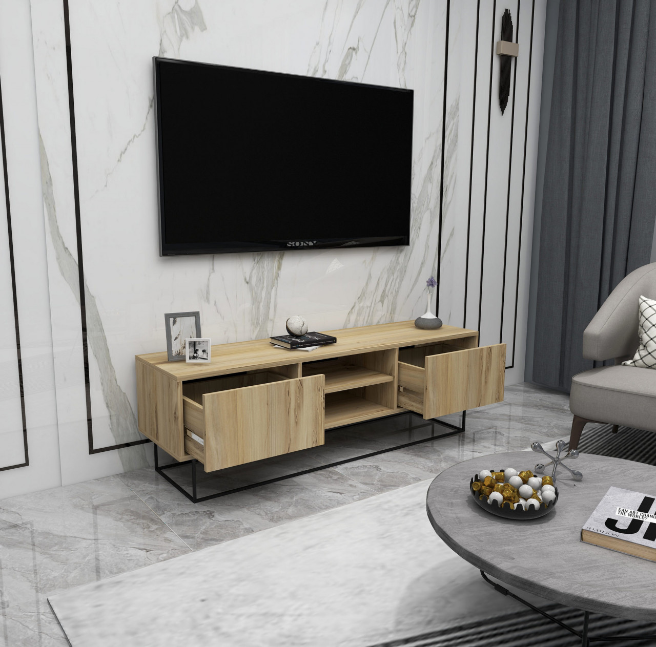 Poze Comoda TV Escape 140 natur/negru