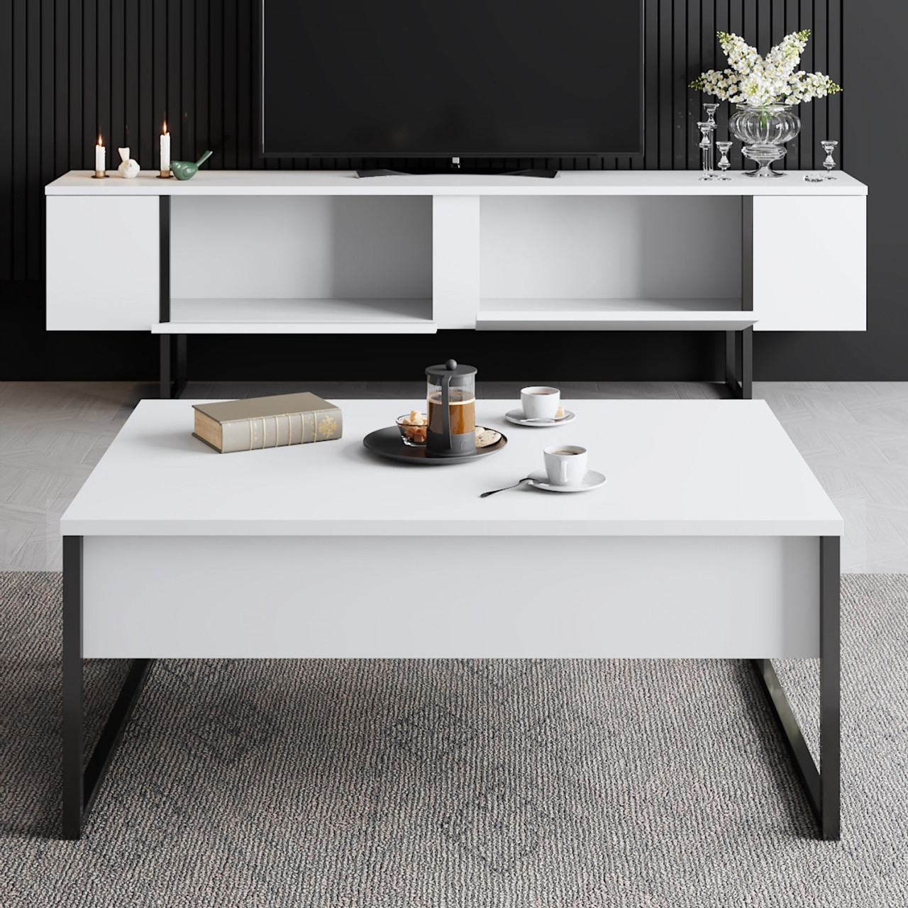 Poze Comoda TV Luxe alb / negru