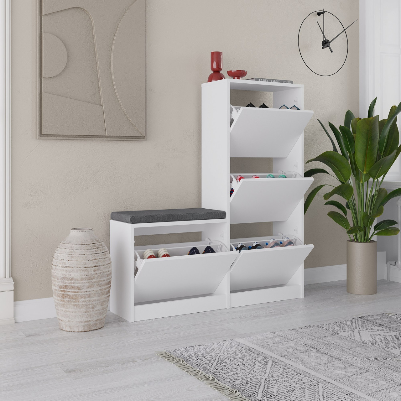 Poze Dulap de incaltaminte MDF Dude alb L108 cm - H118,5 cm