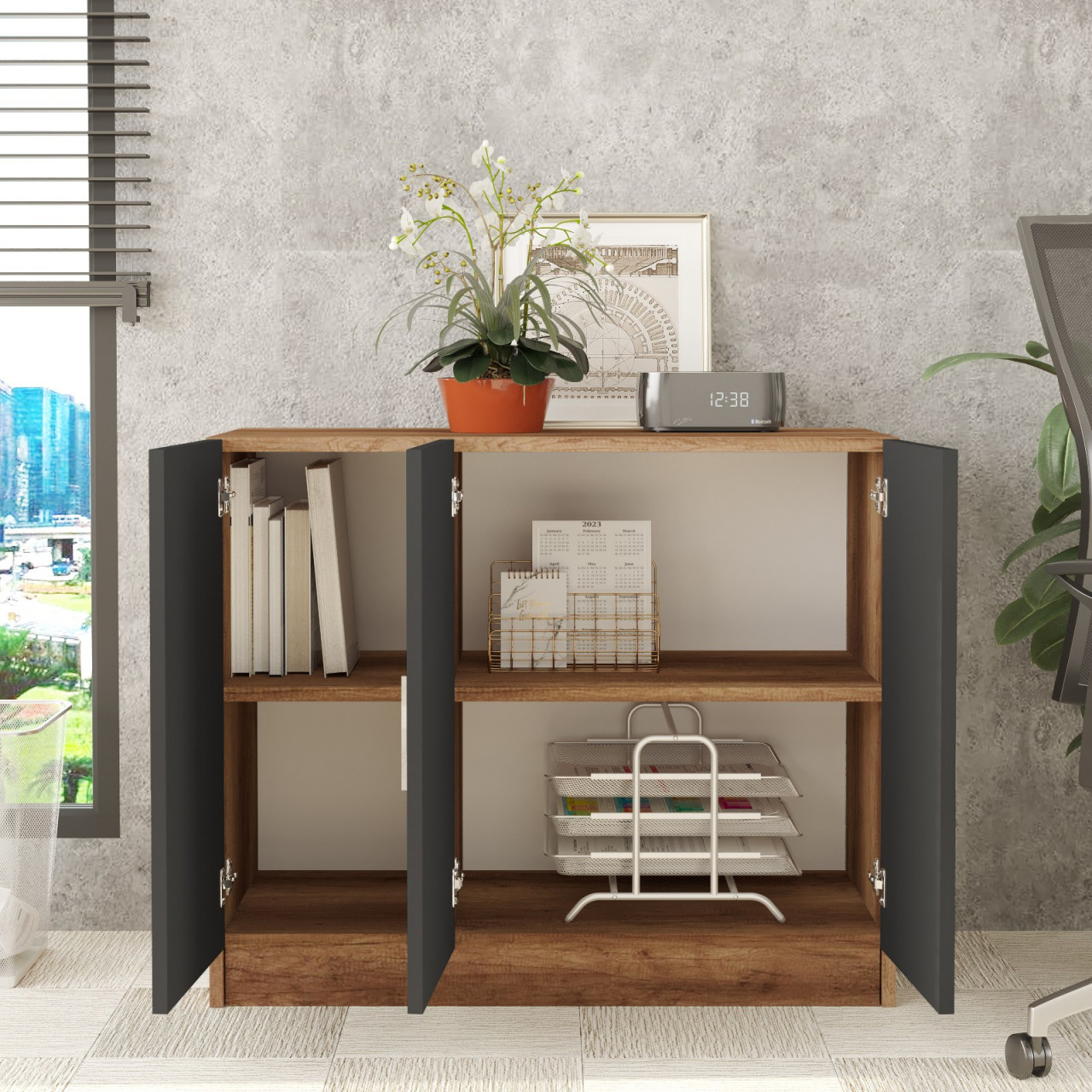 Poze Dulap MDF multifunctional Vario E nuc/antracit L89,1 cm - H73,8 cm