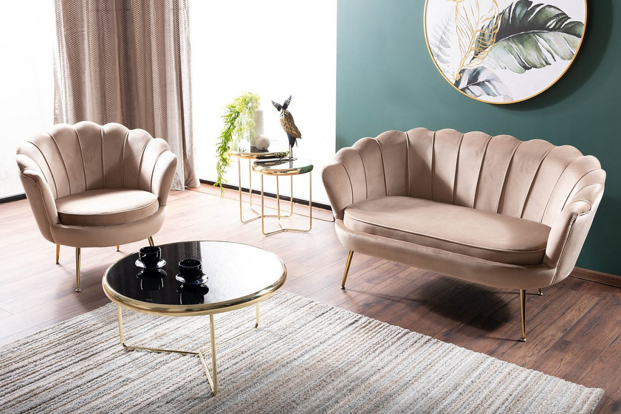 Poze Fotoliu Camellia 1 velvet bej Blu28/auriu