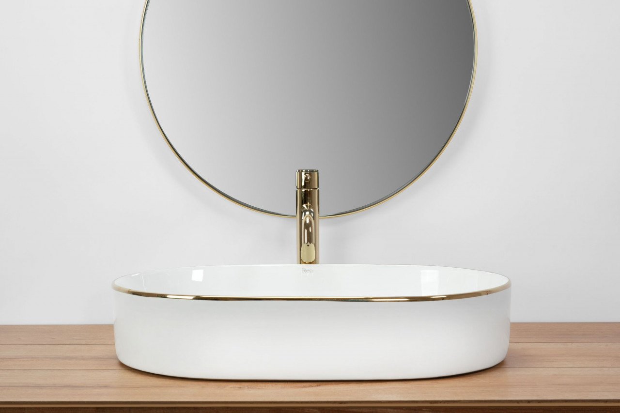 Poze Lavoar Nadia Edge alb/auriu L61 cm