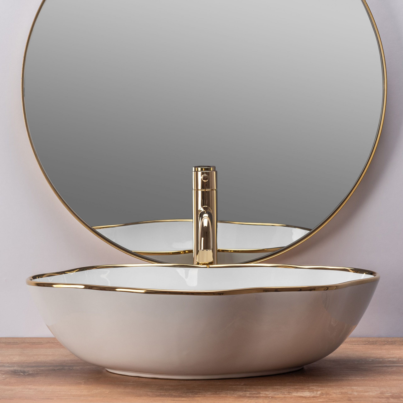 Poze Lavoar Pearl Gold Edge ceramica sanitara alb – 51,5 cm
