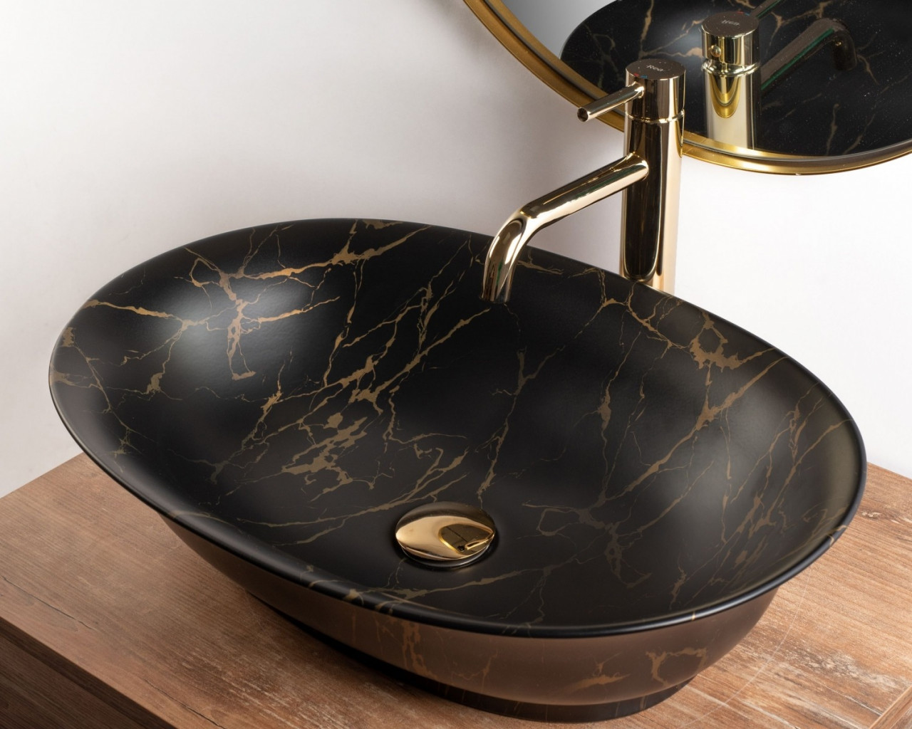Poze Lavoar Roma Negru Marble mat ceramica sanitara - 56 cm