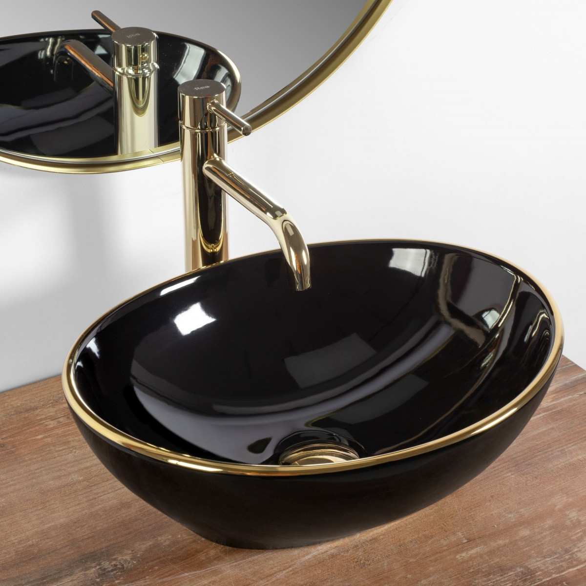 Poze Lavoar Sofia negru lucios gold edge ceramica - 41 cm