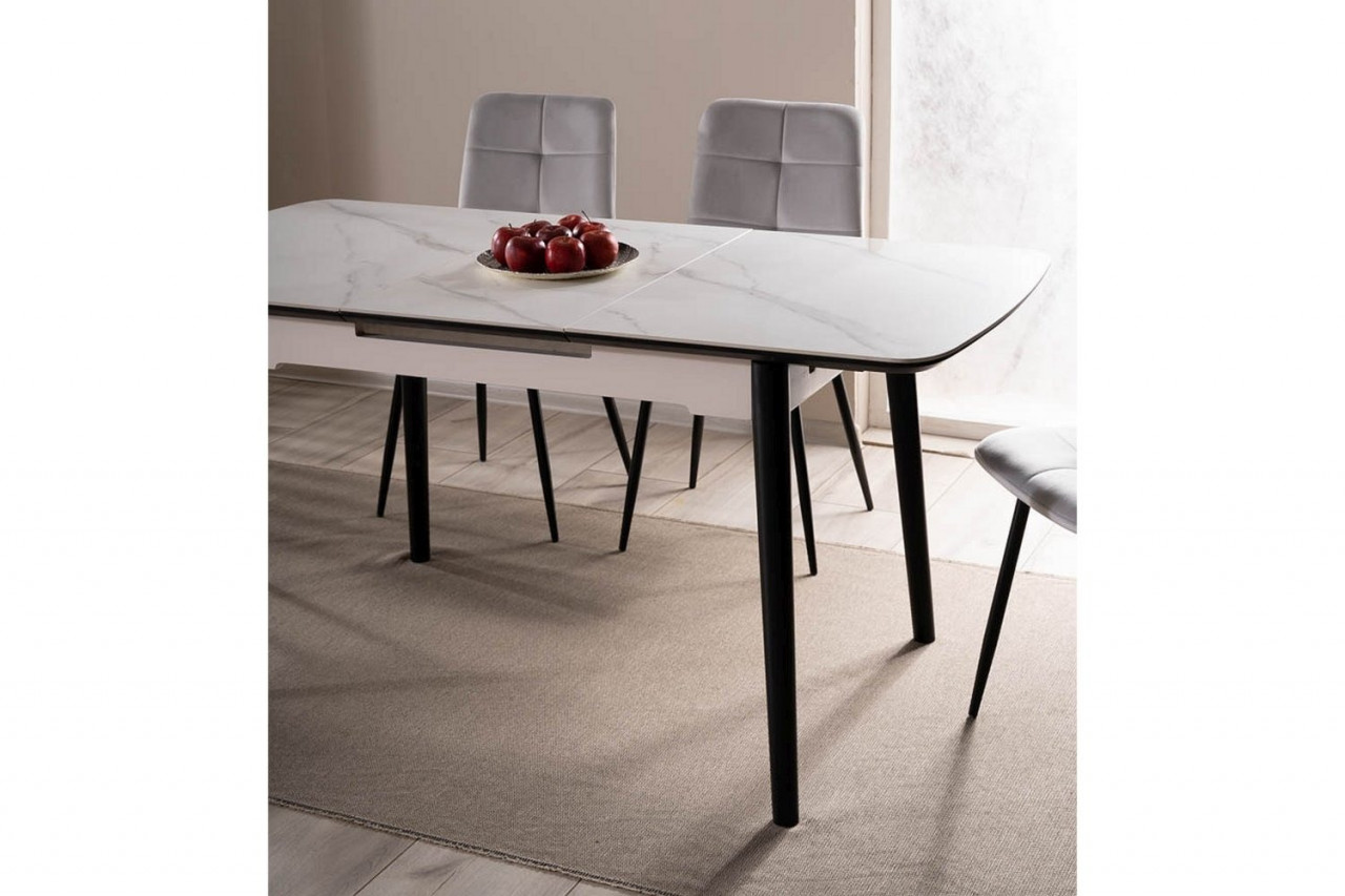 Poze Masa extensibila Apollo Ceramica marmura alba/negru mat - L120-160 cm