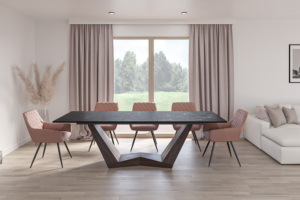 Poze Masa extensibila Bonucci Ceramic negru/nuc – L200-250 cm