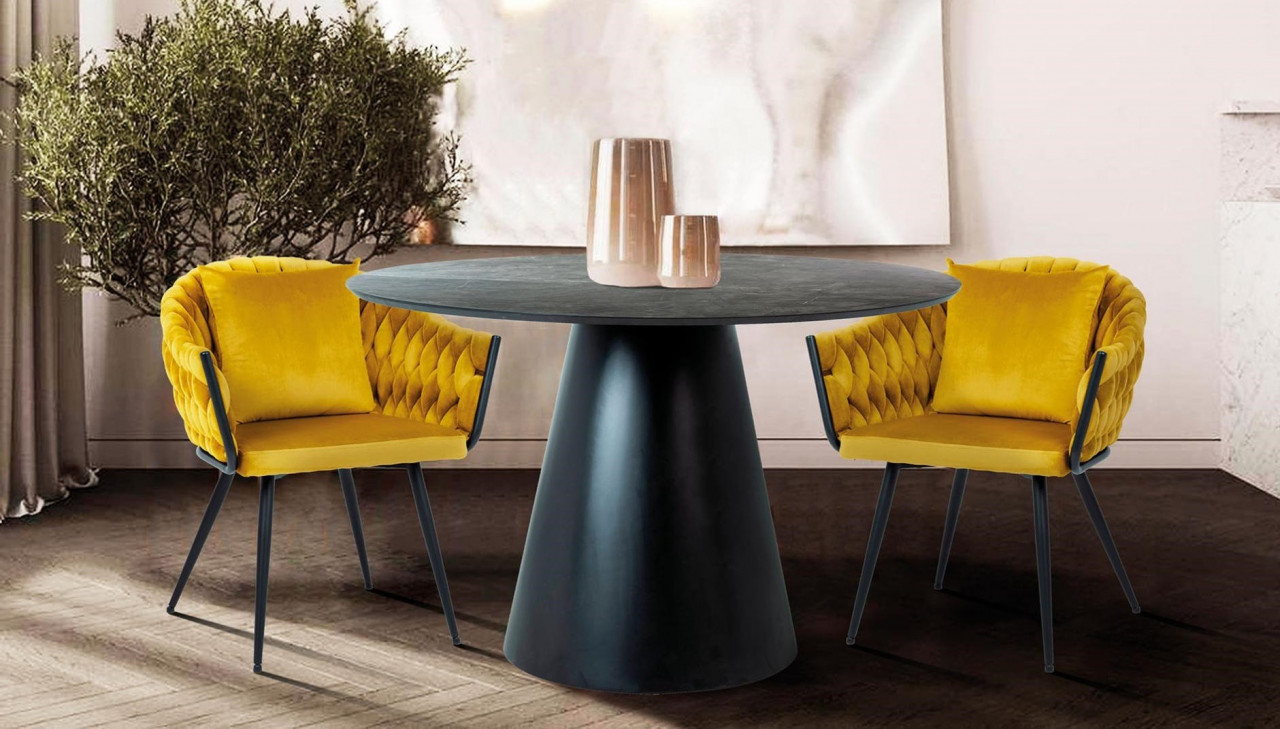 Poze Masa rotunda Angel marmura gri/negru mat – d120 x h76 cm