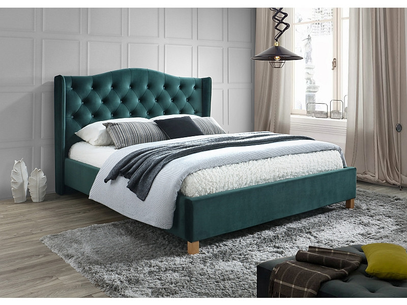 Poze Pat tapitat Aspen velvet verde Blu78 - 180 x 200 cm