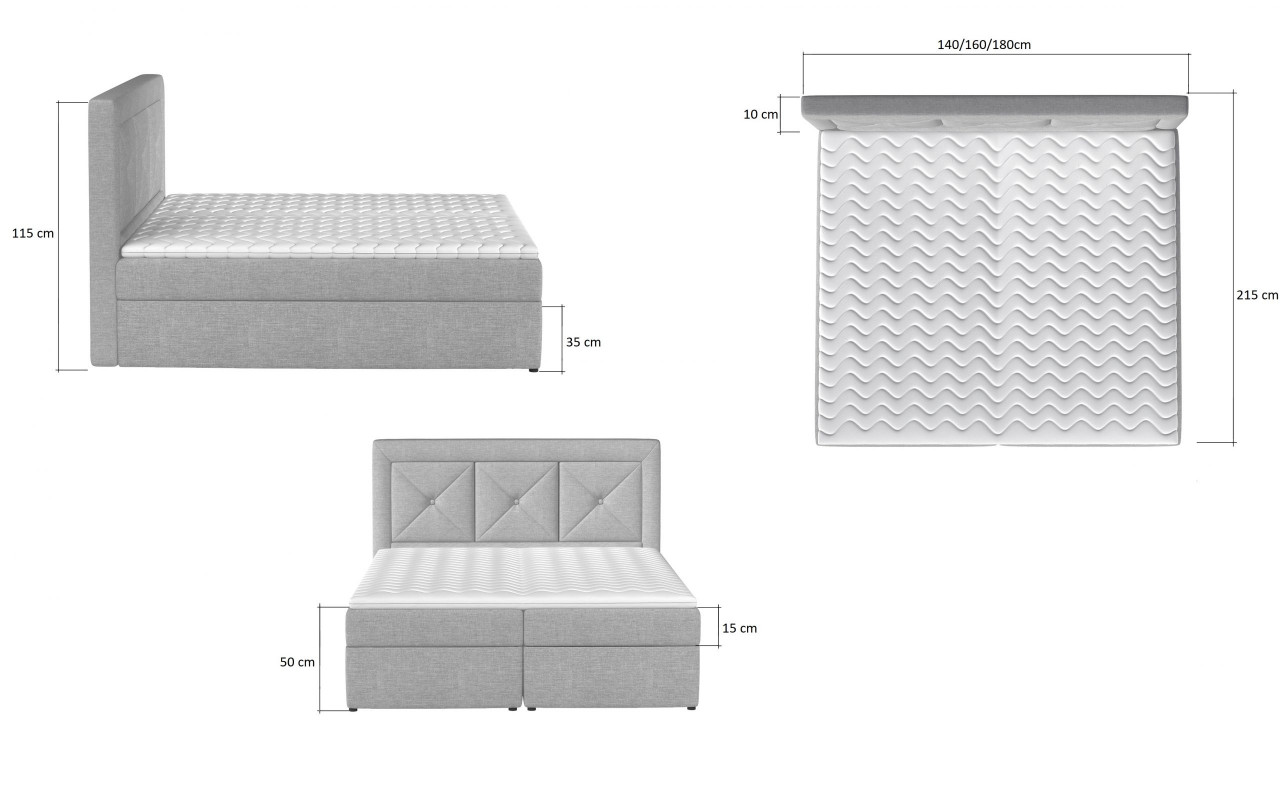 Poze Pat tapitat boxspring Idris – 180/200 cm