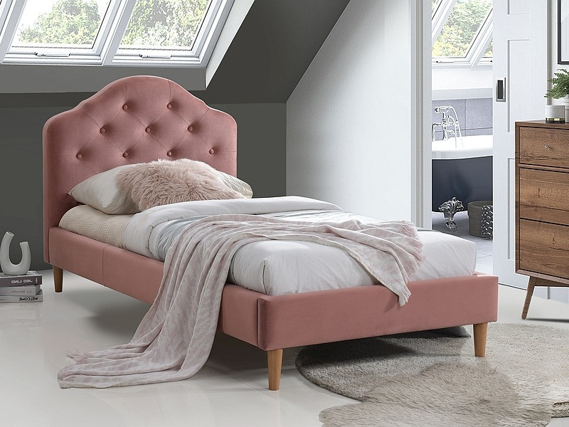 Poze Pat tapitat Chloe Velvet Roz – 90 x 200 cm