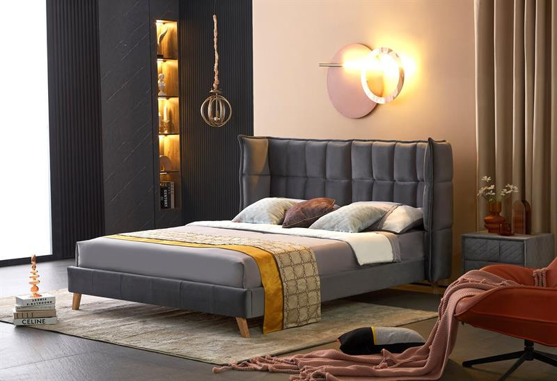 Poze Pat tapitat Scandino velvet gri – 160 x 200 cm