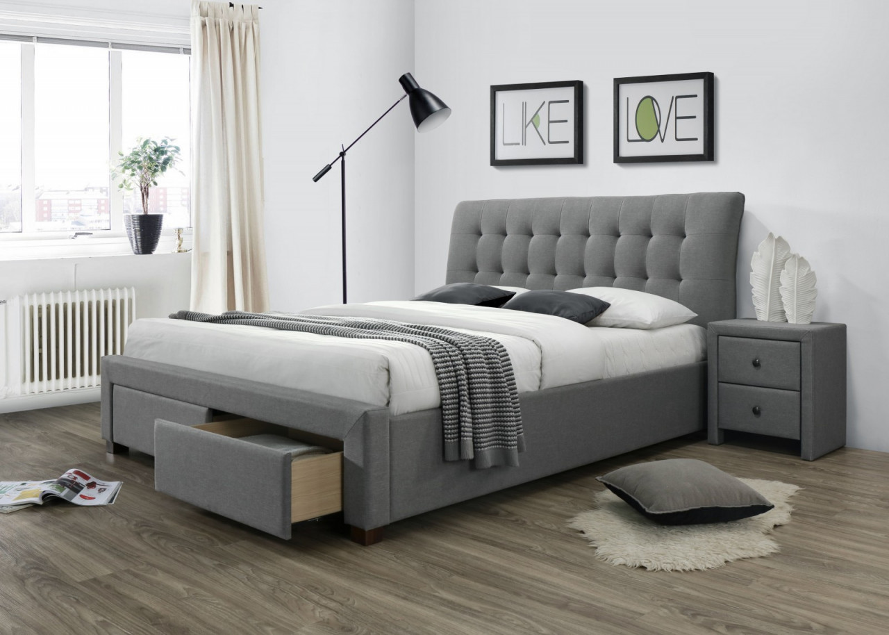 Poze Pat tapitat stofa Percy gri - 160x200 cm
