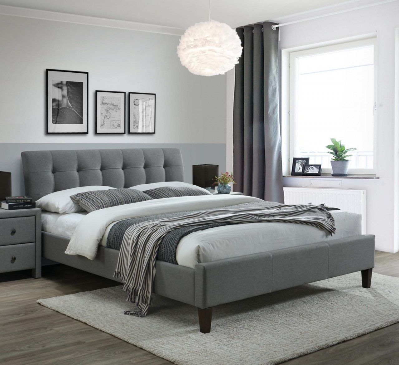 Poze Pat tapitat stofa Samara 2 Gri – 160×200 cm