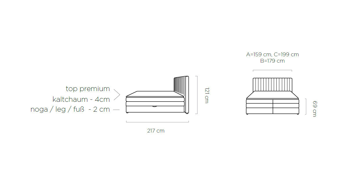 Poze Pat tapitat tip boxspring Minola – 160/200, L217 x l179 x h121 cm