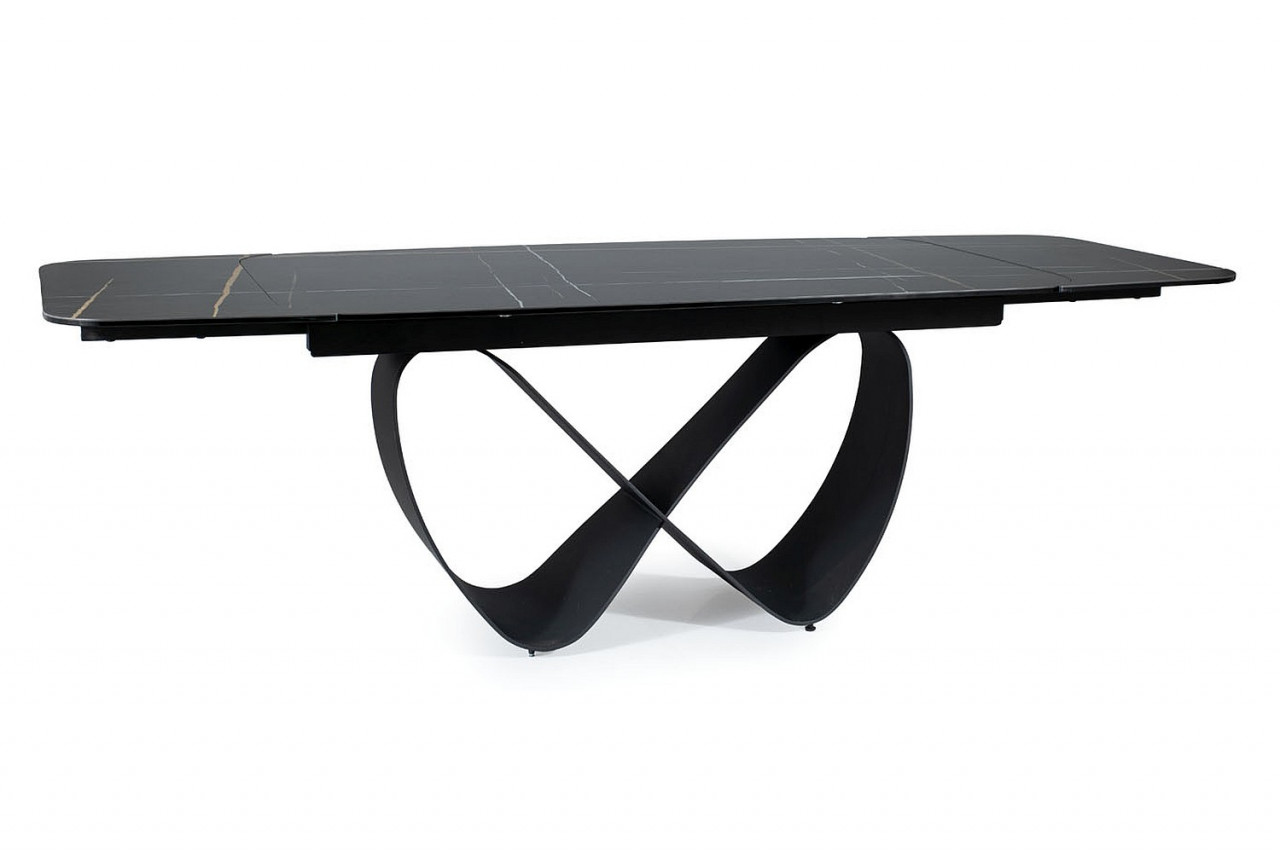 Poze Set masa extensibila Infinity Ceramic negru/negru mat - L160-240 cm + 3 scaune Cherry piele olive + 2 scaune Cherry piele gri