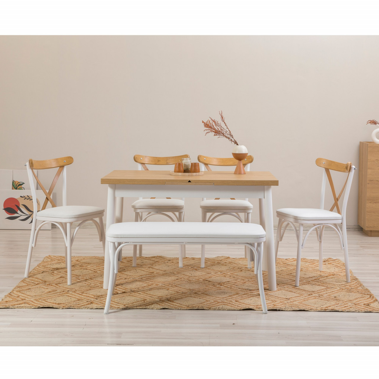 Poze Set masa extensibila si scaune (6 piese) OLİVER AÇL.KARİNA-WHİTE