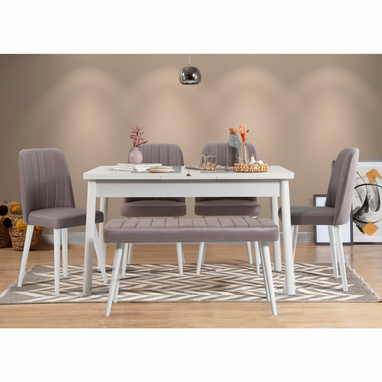 Poze Set masa extensibila si scaune (6 piese) Santiago White Grey