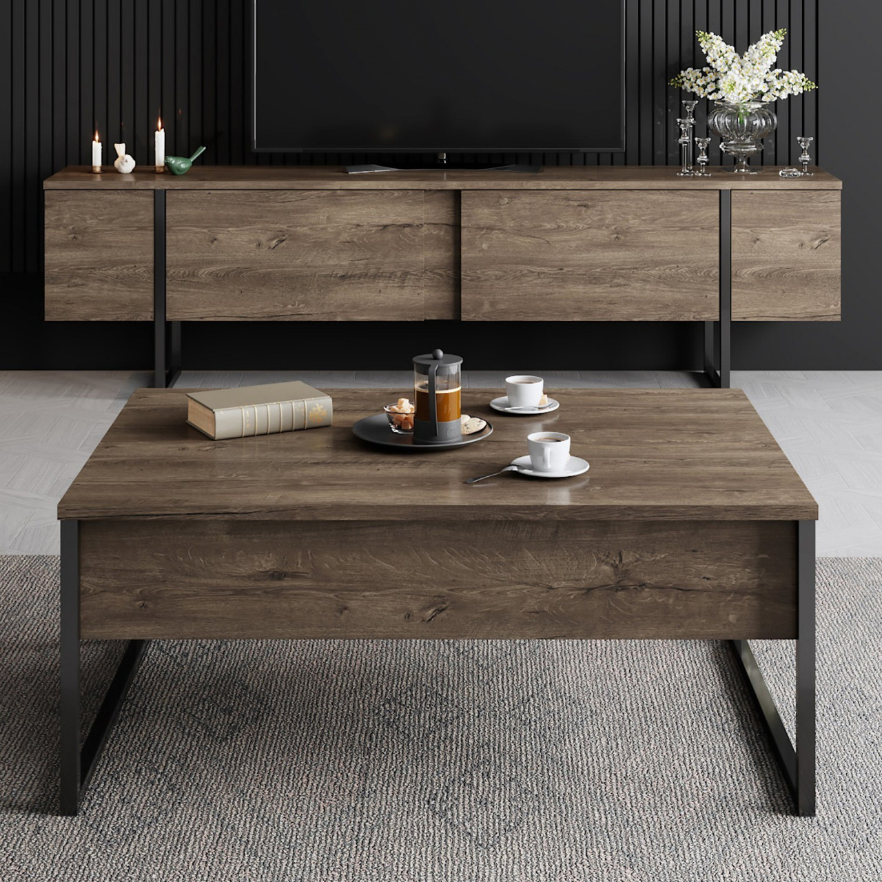 Poze Set mobilier living Luxe nuc / negru