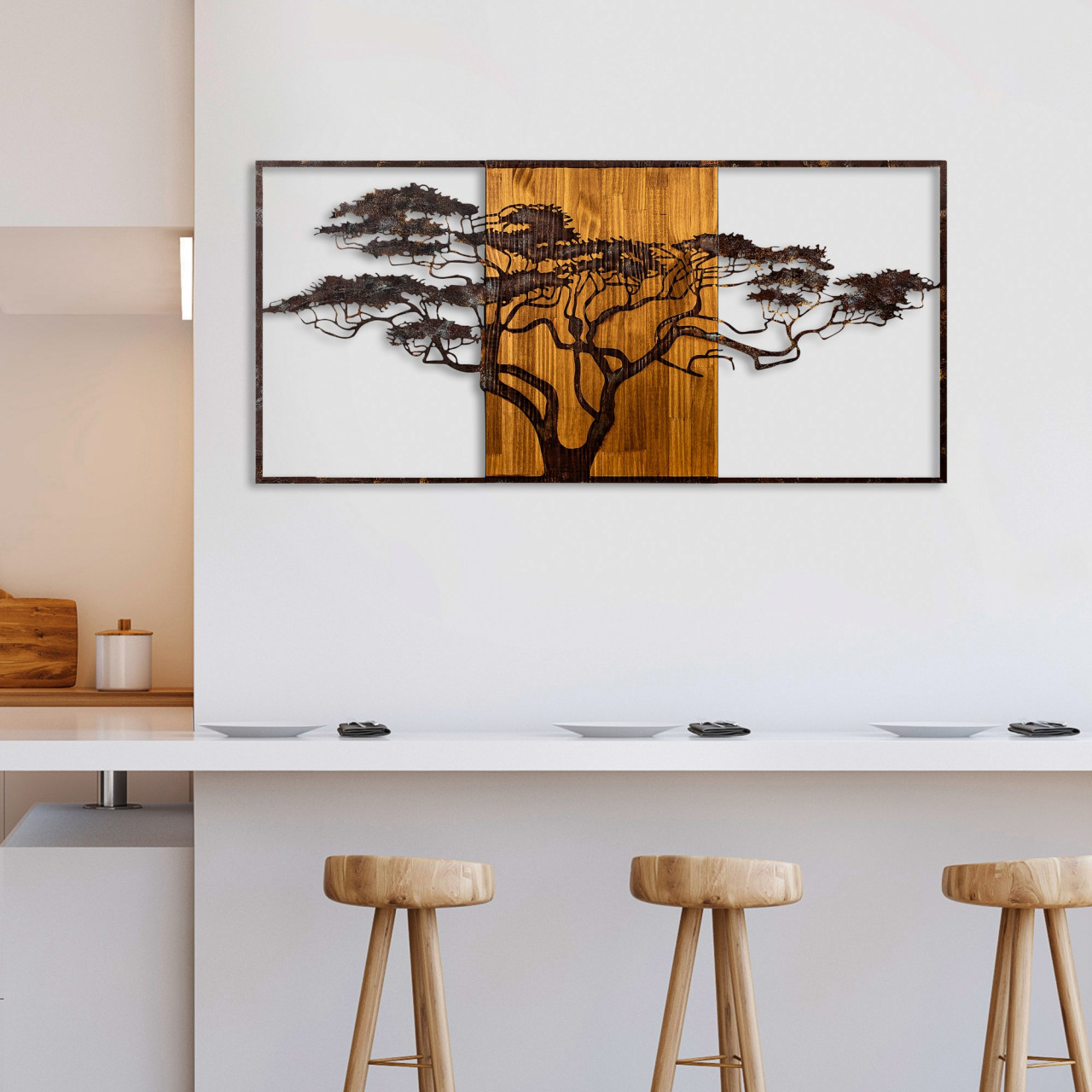 Poze Accesoriu decorativ de perete din lemn Acacia Tree - 328-A