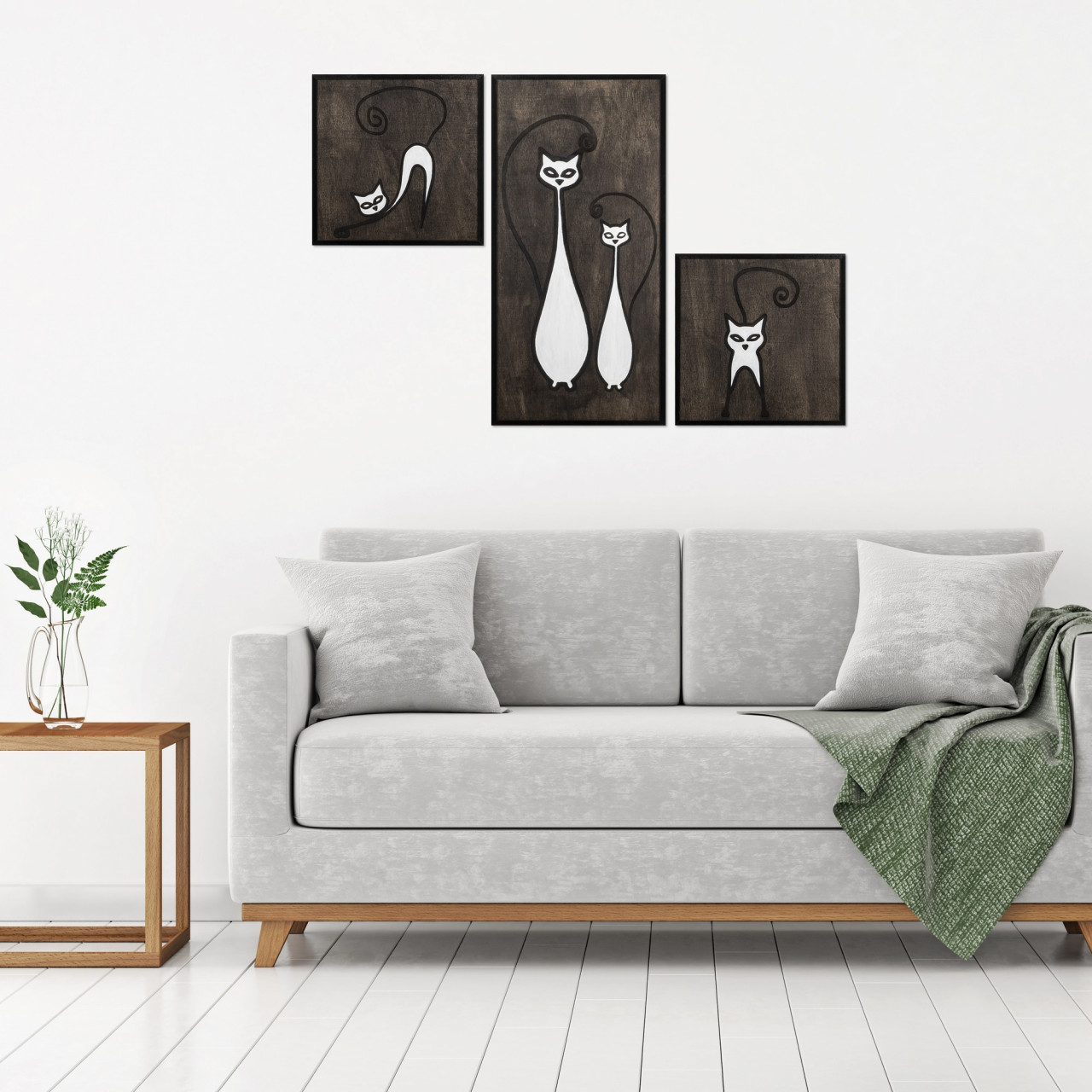 Poze Accesoriu decorativ de perete din lemn Cat family set