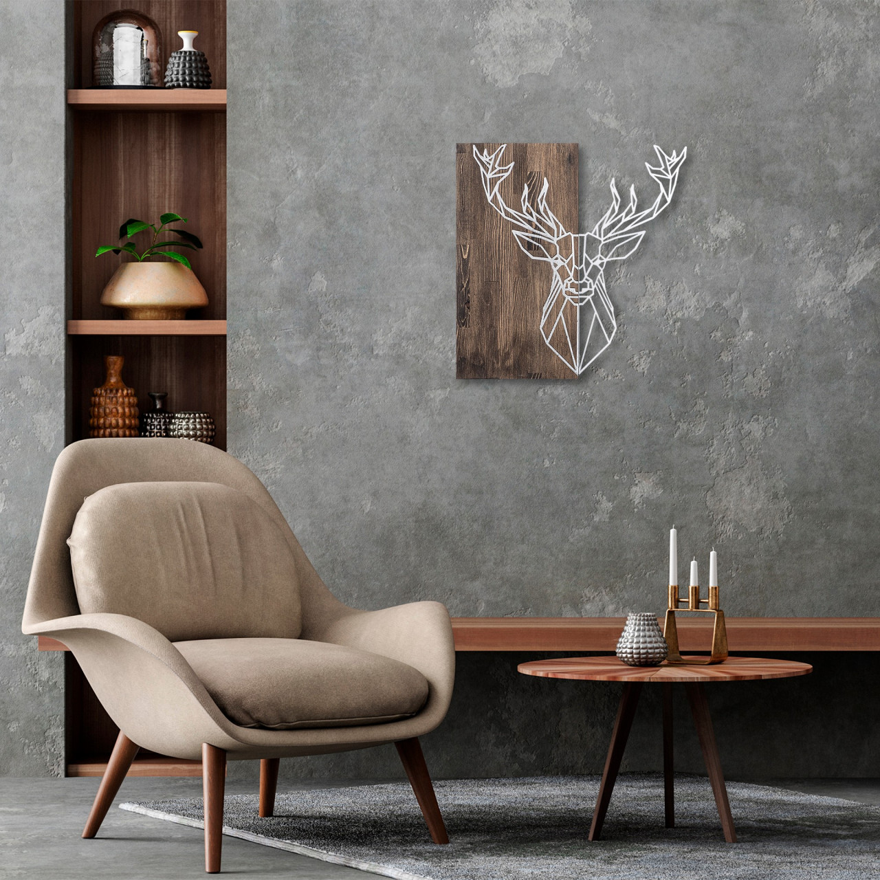 Poze Accesoriu decorativ de perete din lemn Deer1 argintiu