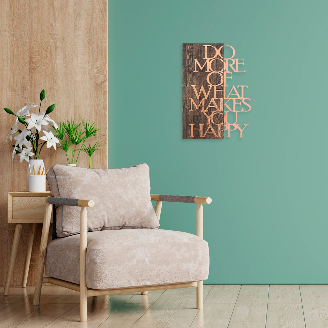 Poze Accesoriu decorativ de perete din lemn Do More Of What Makes You Happy - Copper