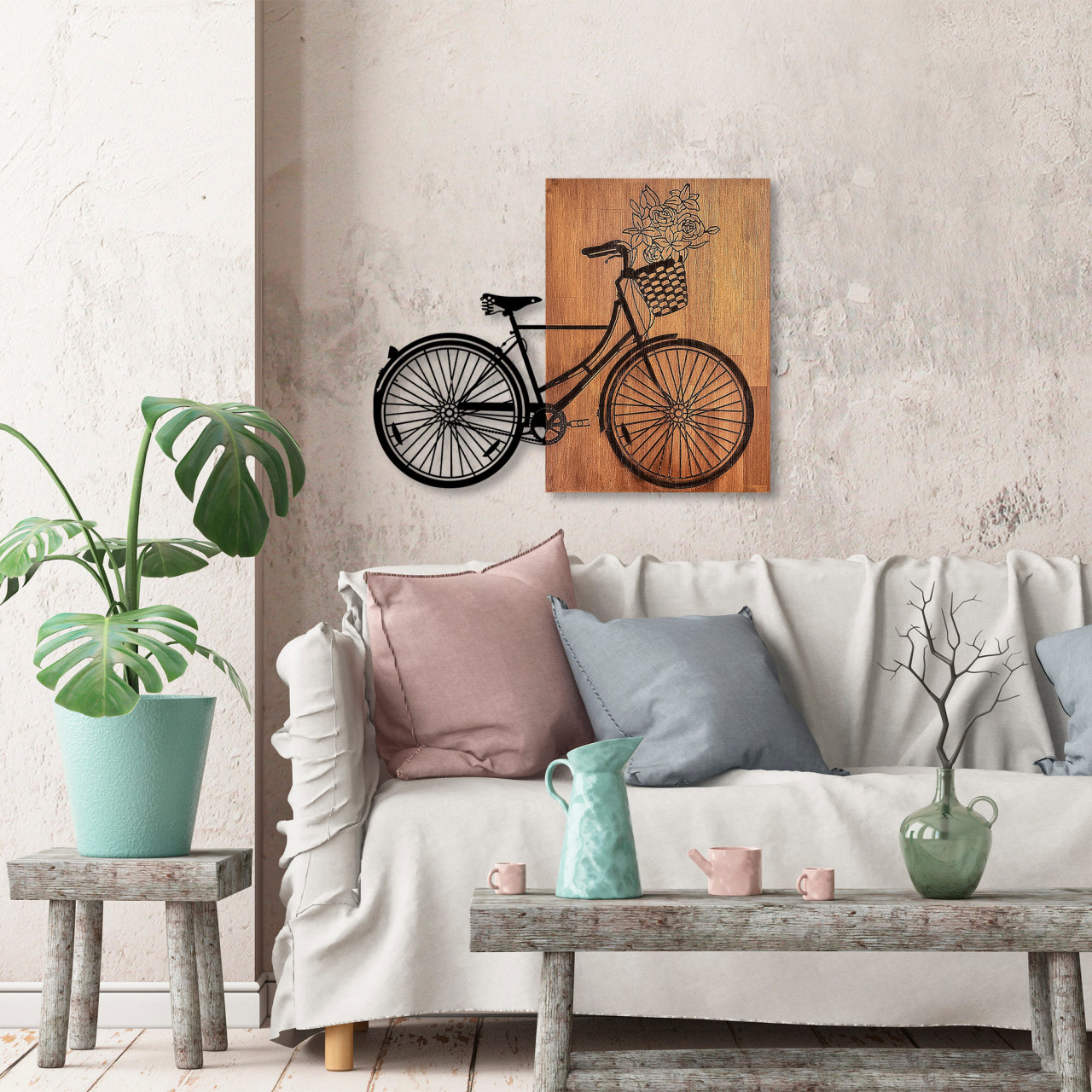 Poze Accesoriu decorativ de perete din lemn Historical floral bike - L - 376