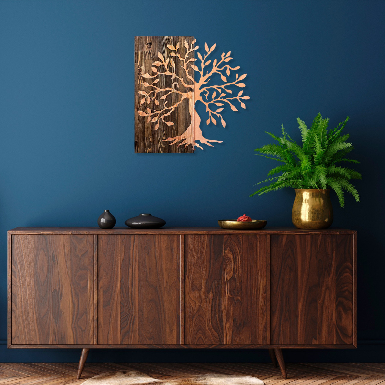 Poze Accesoriu decorativ de perete din lemn Tree copper