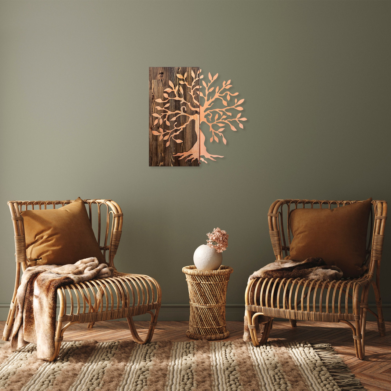 Poze Accesoriu decorativ de perete din lemn Tree copper